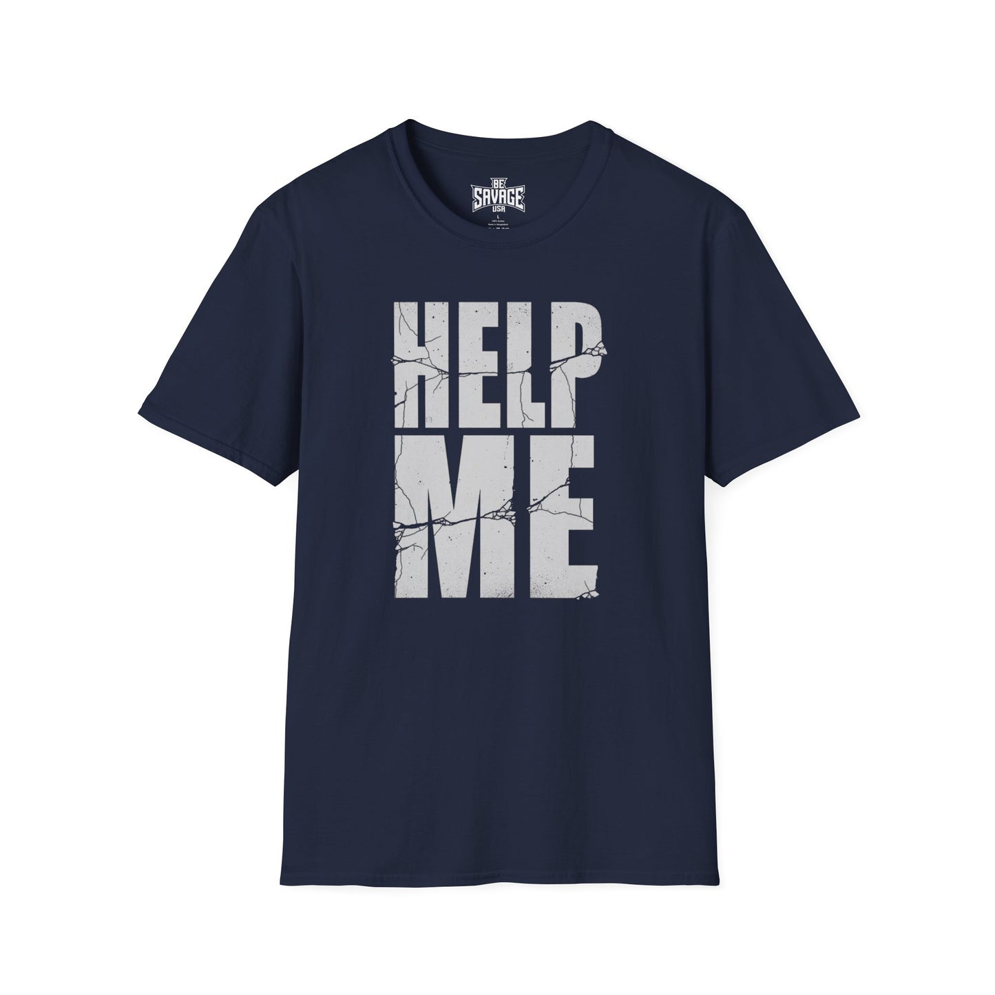 Help Me T-Shirt — Distressed Block Text Graphic Tee