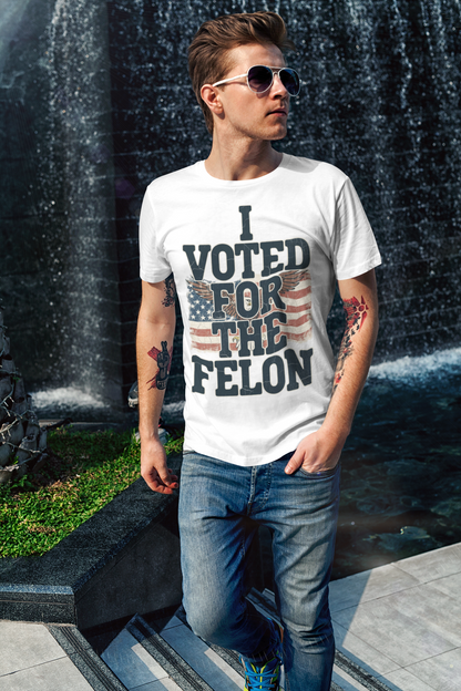 "I Voted for the Felon" Vintage American Flag T-Shirt