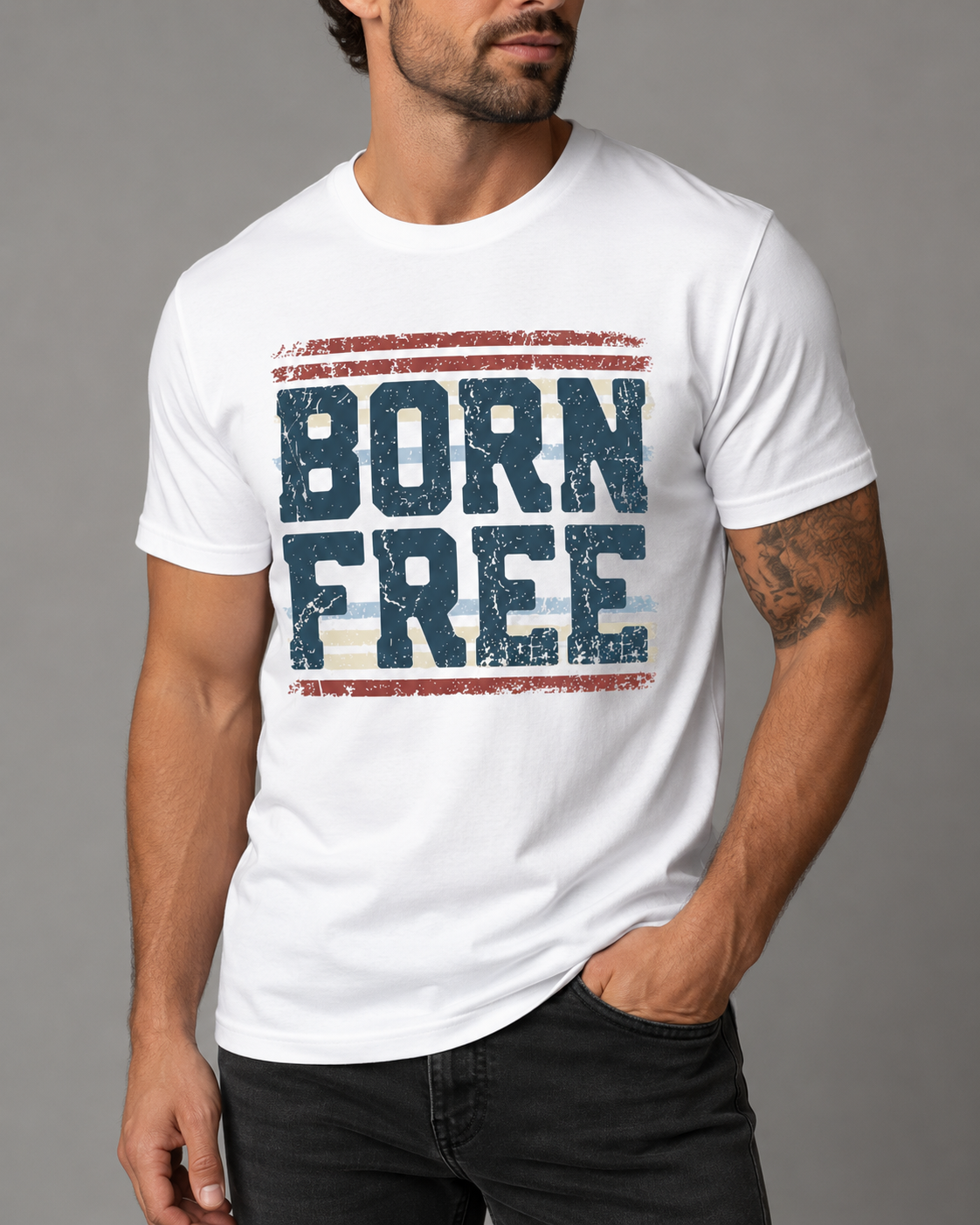 Born Free Vintage Tee — Patriotic Distressed Graphic Shirt