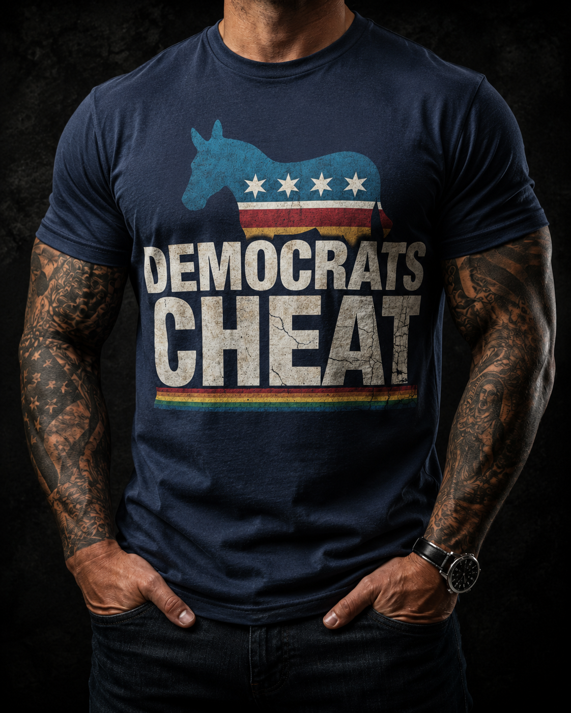 "Democrats Cheat" Distressed Flag Donkey Tee