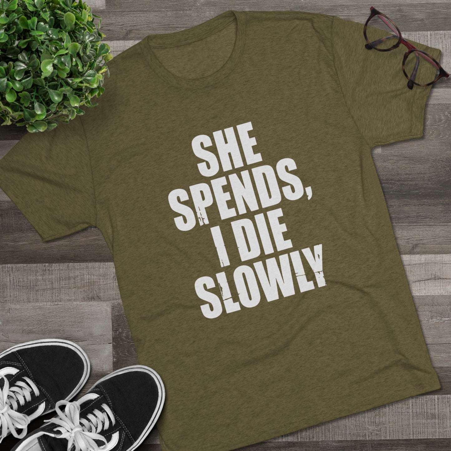 She Spends I Die Slowly T‑Shirt — Subtle Goth Graphic Tee