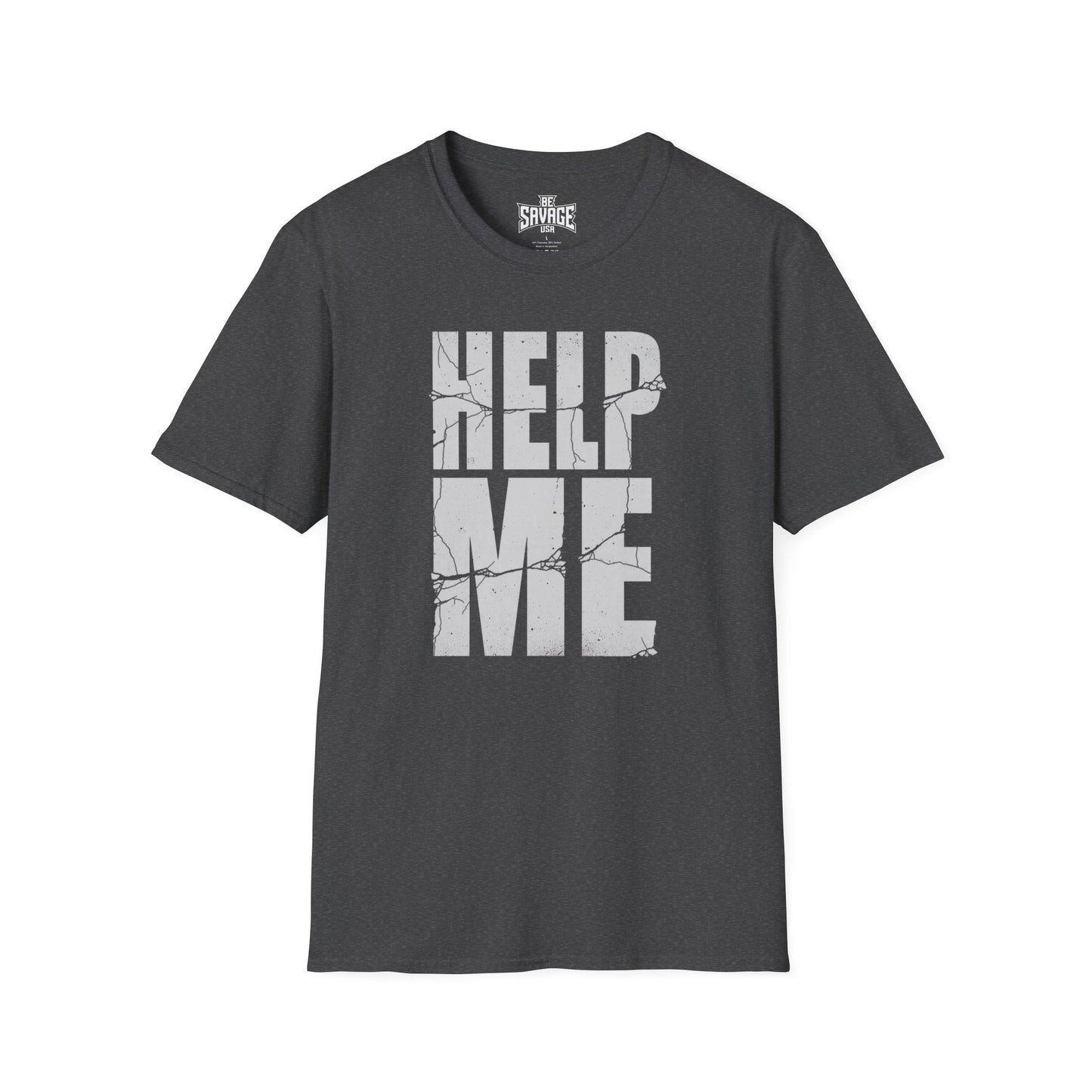 Help Me T-Shirt — Distressed Block Text Graphic Tee