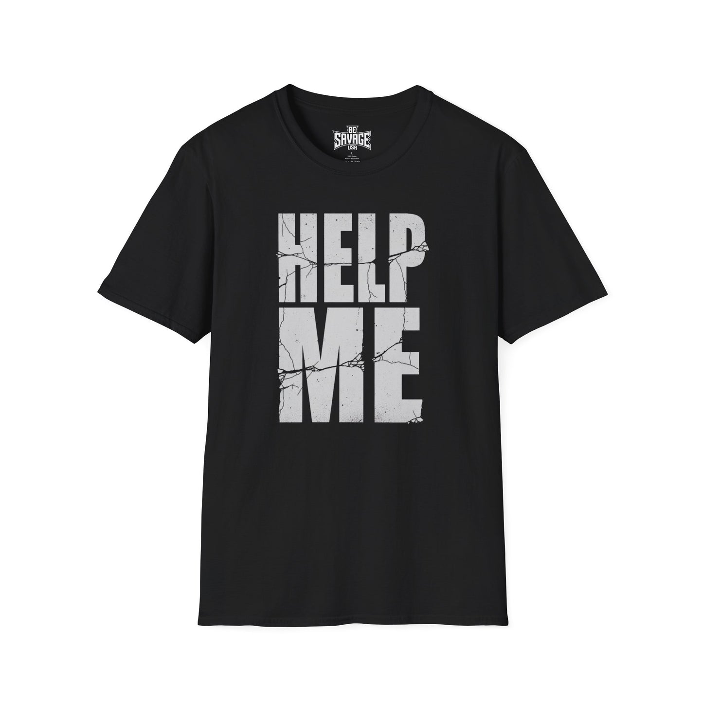 Help Me T-Shirt — Distressed Block Text Graphic Tee
