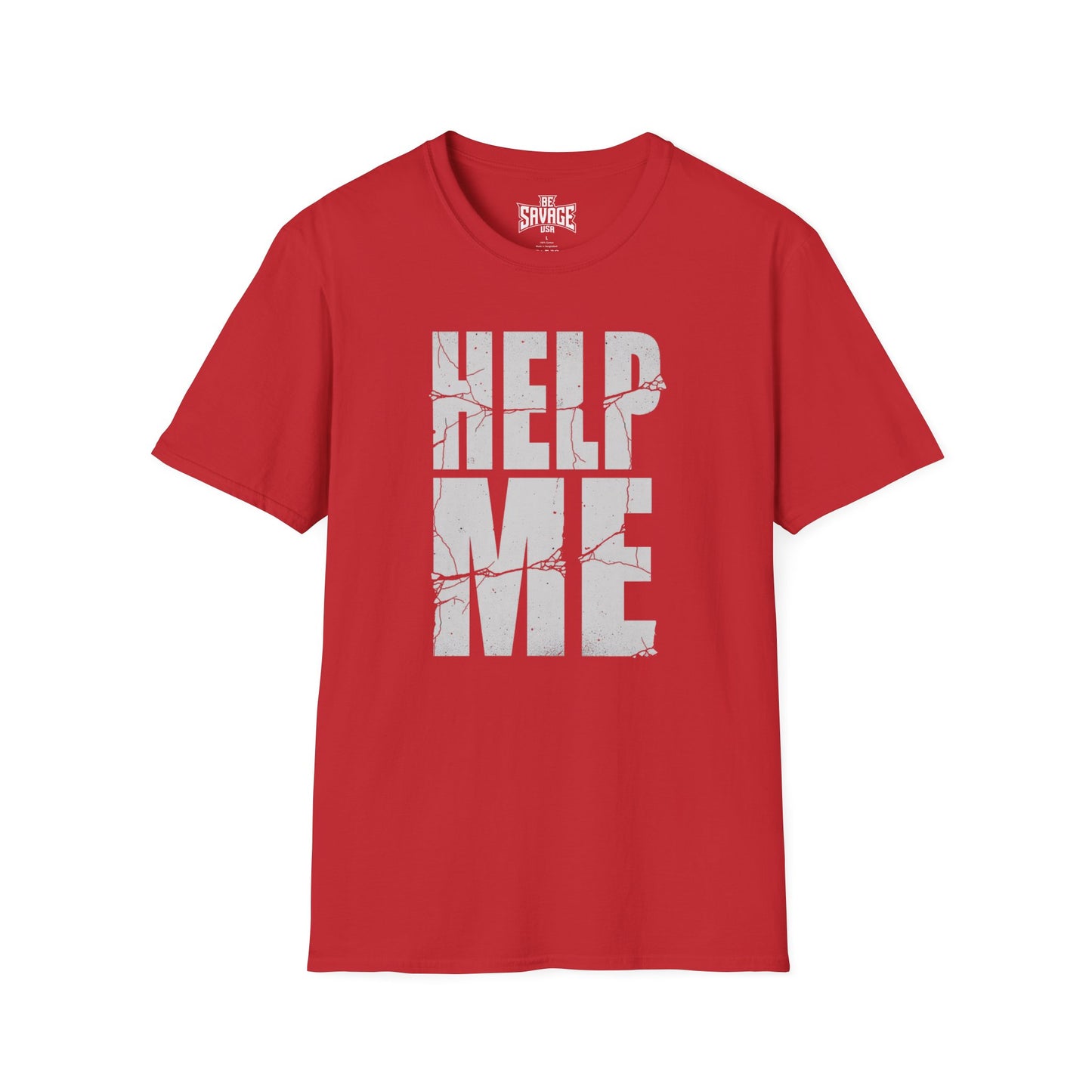 Help Me T-Shirt — Distressed Block Text Graphic Tee